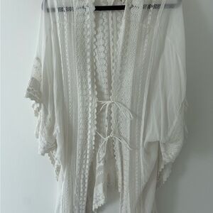 Delicate Crochet Tie-Front Swim Cover-Up - White